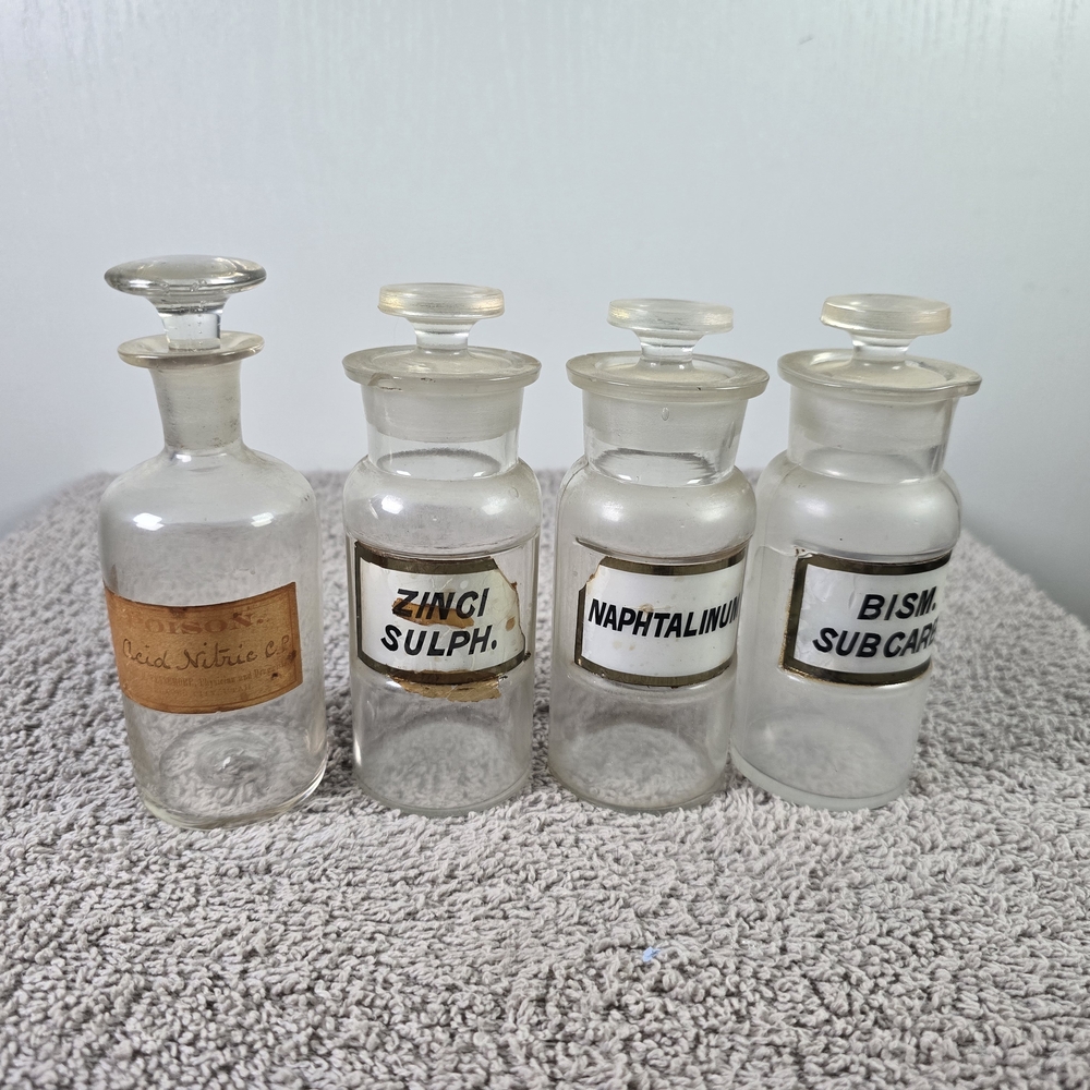 Vintage Apothecary Glass Bottles Set